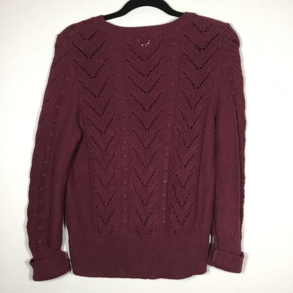 Burgundy round neck knitted sweater vertical patterns size Medium rolled cuffs - Picture 4 of 8